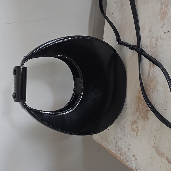 STAUD Mini Moon Patent Leather Bag In Black - Picture 2 of 11